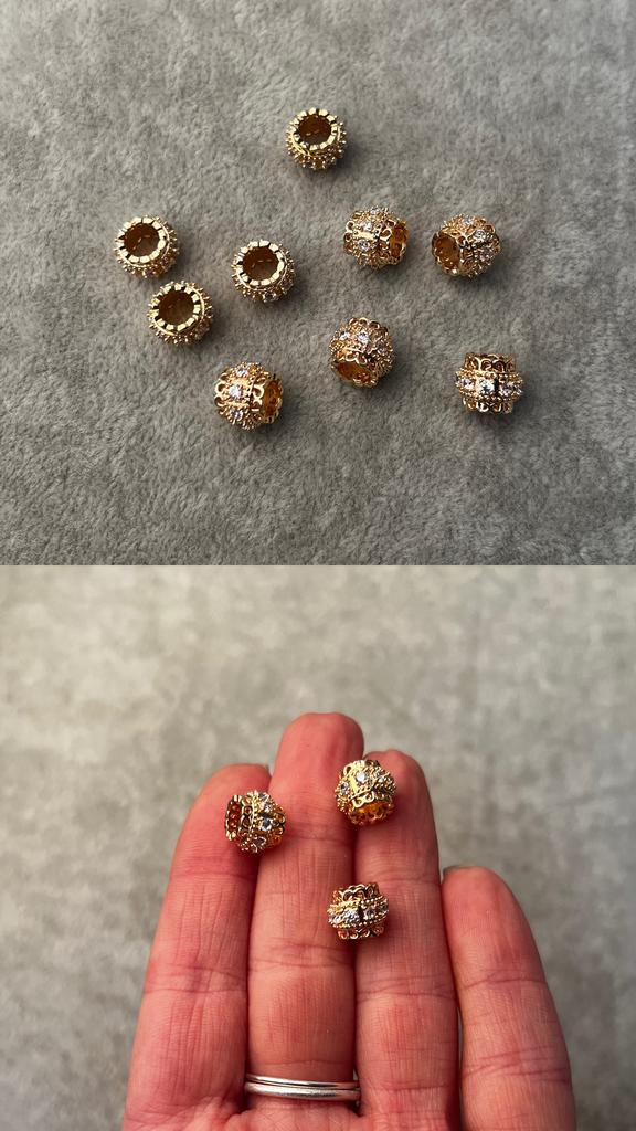 Бусины с позолотой и фианитами 9 х 7 мм