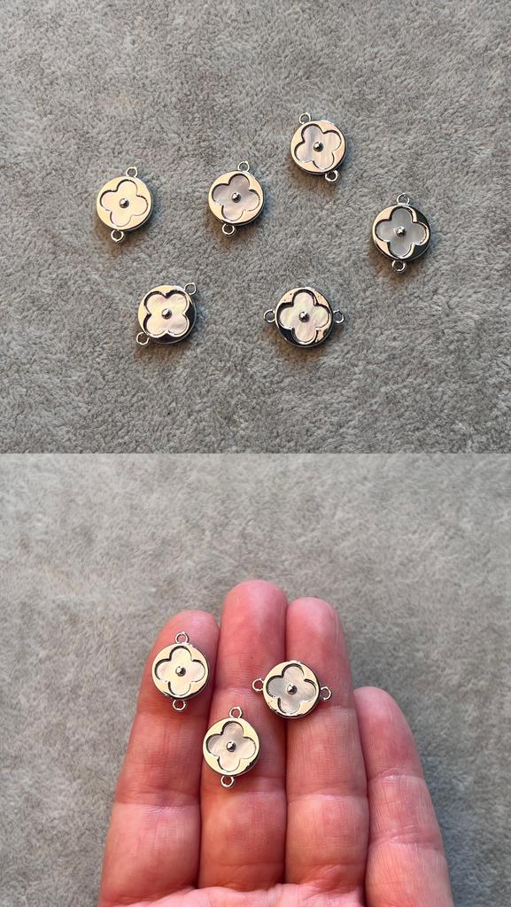 Коннектор родий с перламутром 12 х 16 мм