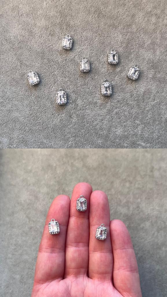 Подвеска родий с фианитами прозрачная 7 х 11 мм