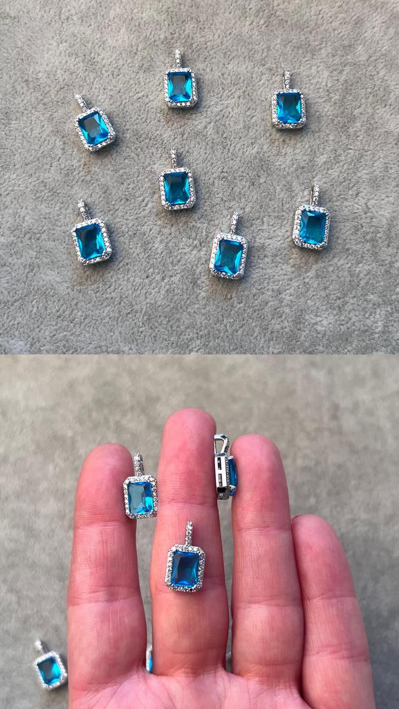 Подвеска родий с фианитами ярко-голубая 9 х 16 мм