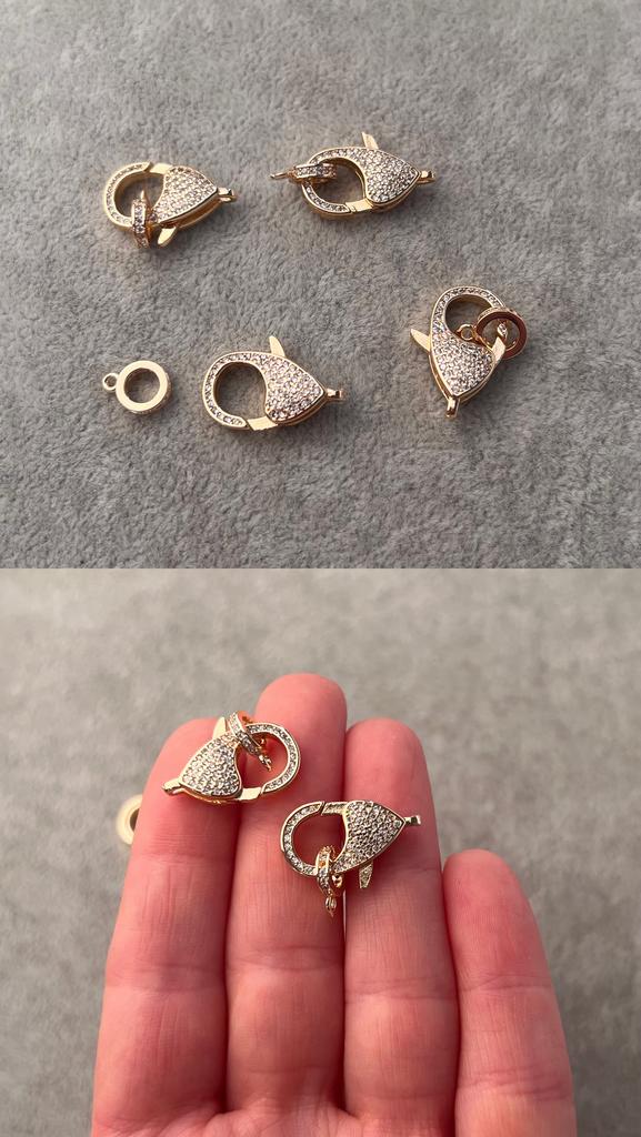 Карабин с позолотой и фианитами 20 х 11 мм