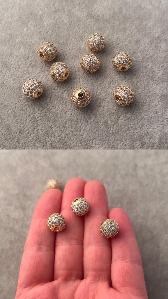 Бусины с позолотой и фианитами 10 мм