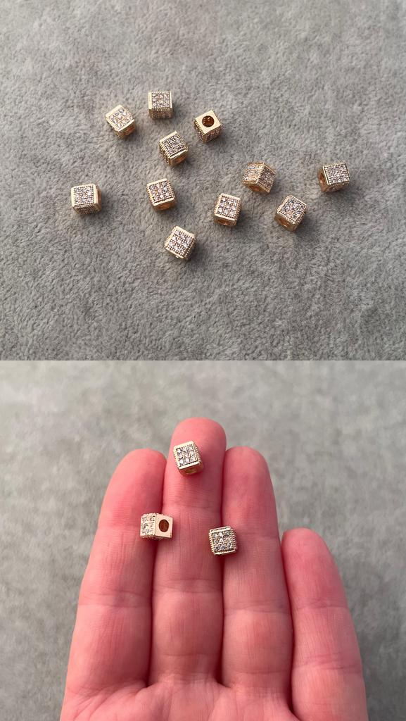 Бусины с позолотой и фианитами 6 х 6 мм