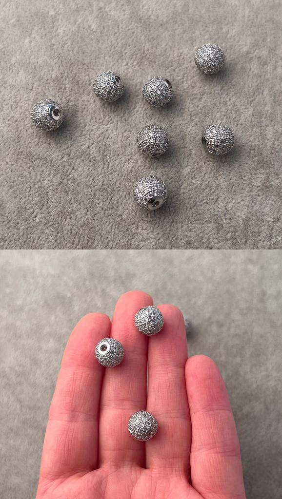 Бусины родий с фианитами 10 мм