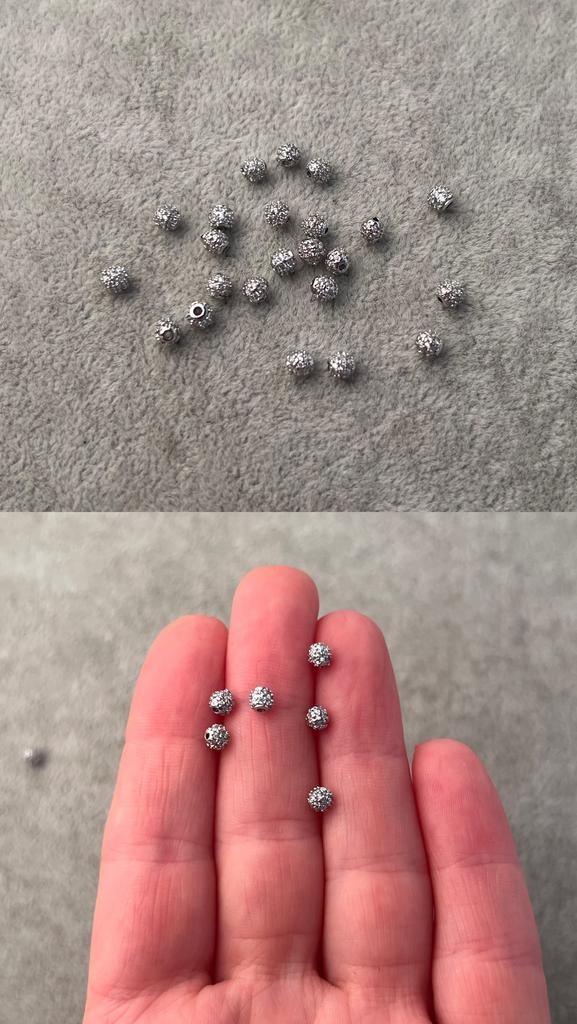 Бусины родий с фианитами 4 мм