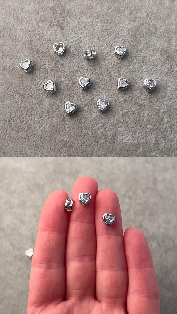 Бусины родий с фианитами 6 х 7 мм