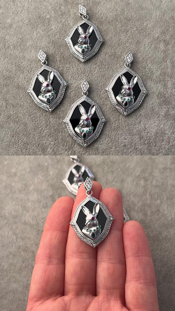 Подвеска родий с фианитами 32 х 25 мм