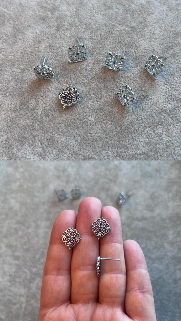 Пусеты родий с зелеными фианитами 12 мм