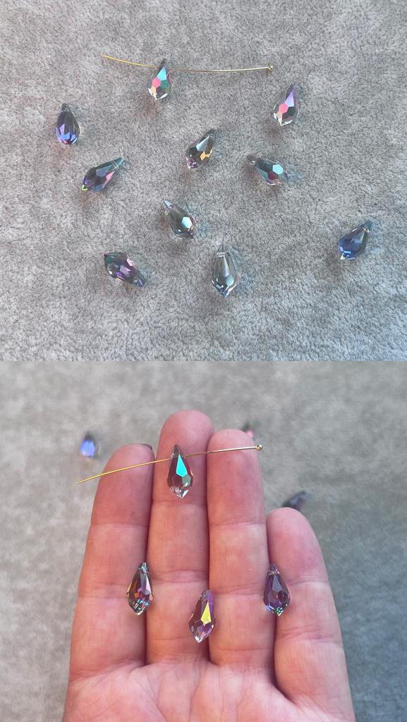 Подвеска - Бриолет из стекла серая 13 х 6,5 мм