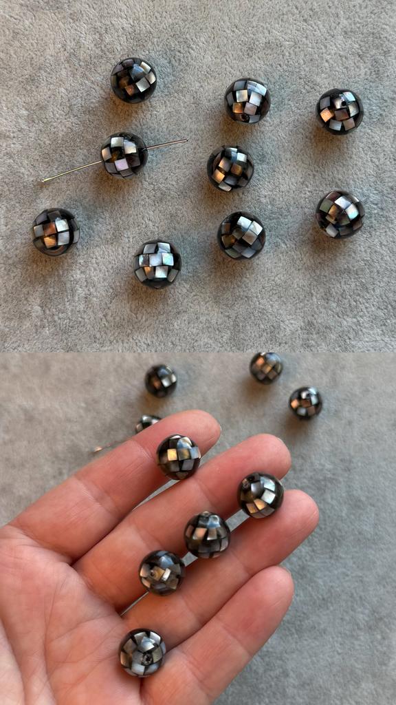 Бусина "мозаика" темная из перламутра 12 мм (1 шт)