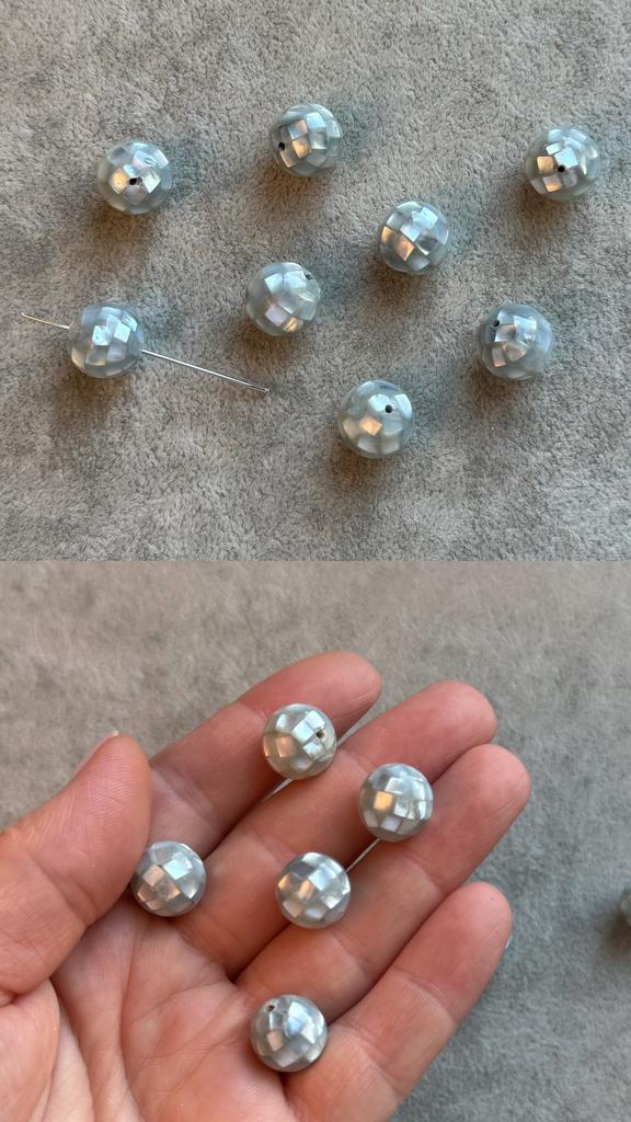 Бусина "мозаика" серо-голубая из перламутра 12 мм (1 шт)