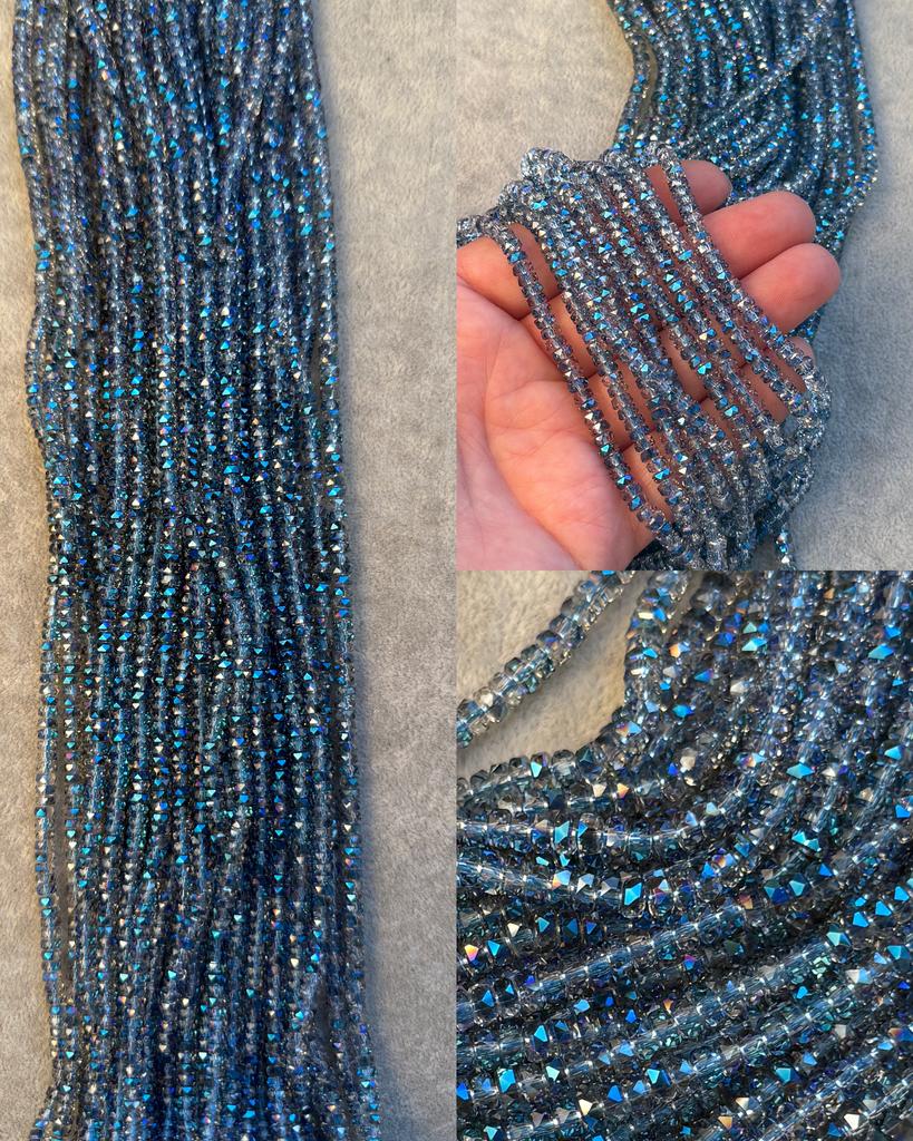 Хрусталь высокого качества в огранке сине-голубой 4 х 2.5 мм 37 см