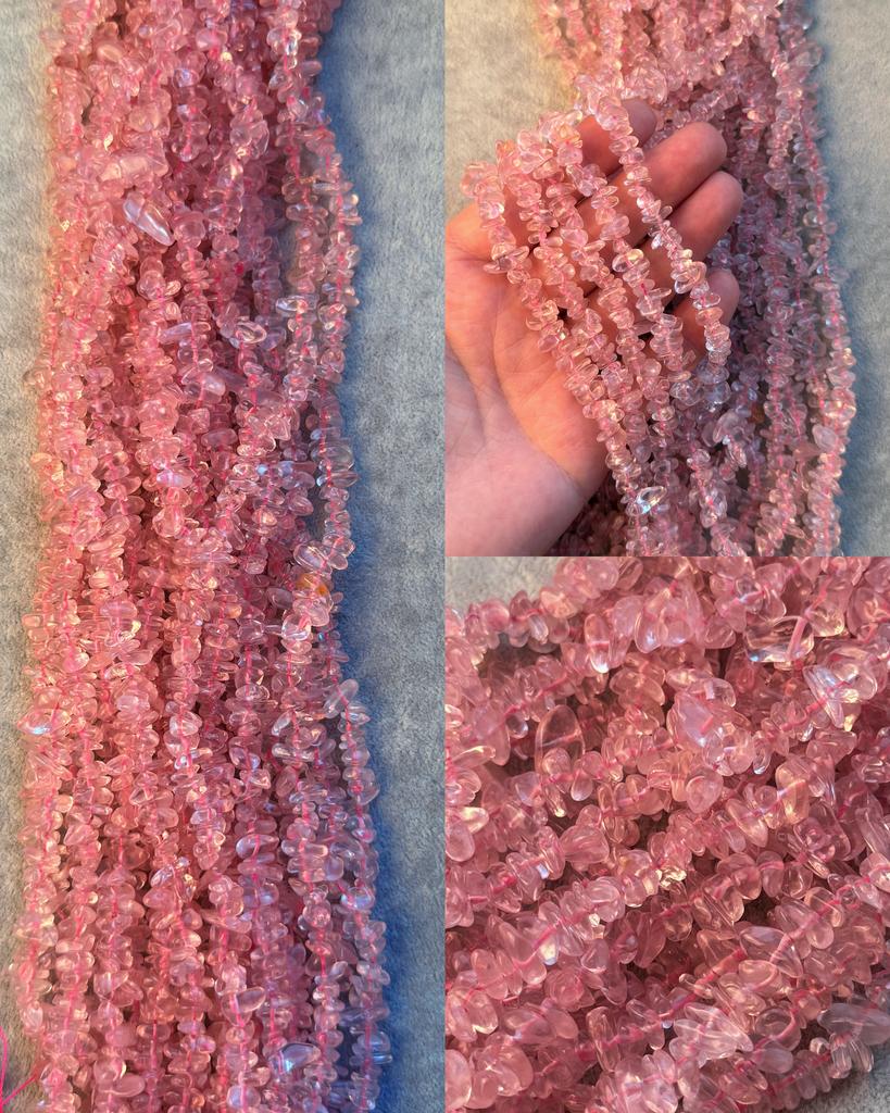 Африканский розовый кварц сколы 5 х 8 мм 39 см