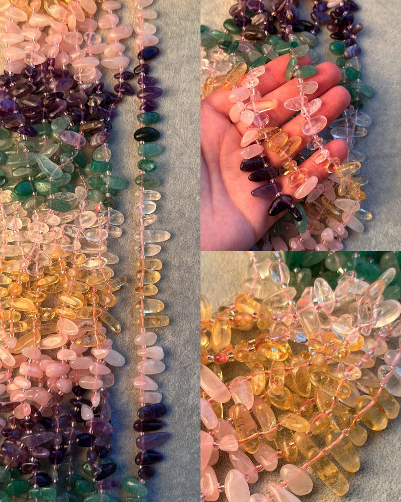 Микс камней "лепестки" (цитрин, аметист, авантюрин, розовый кварц, горный хрусталь) 10 - 17 х 6-8 мм