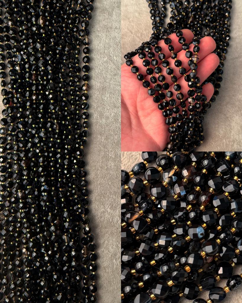 Агат черный граненый 6,5 х 4 мм