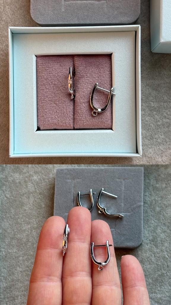 Швензы родий  с 1 фианитом 18 х 2