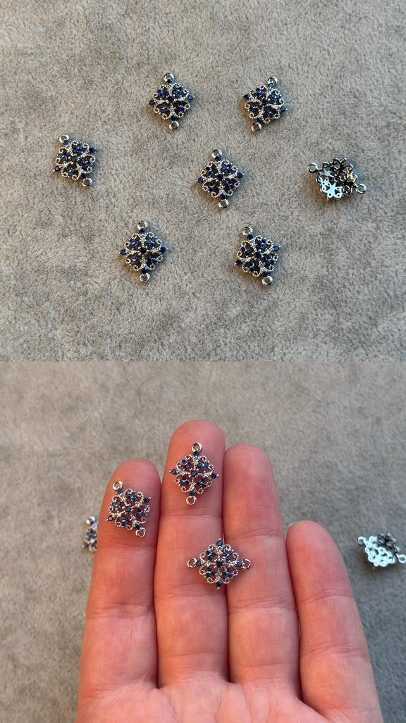 Коннектор родий с цветными фианитами 12 х 16 мм