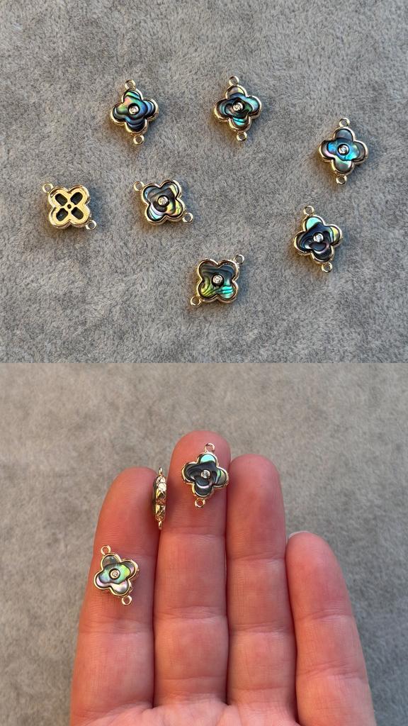 Коннектор  с позолотой и перламутром Гелиотис 12 х 16 мм