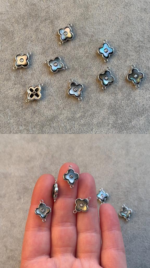 Коннектор родий с перламутром 12 х 16 мм