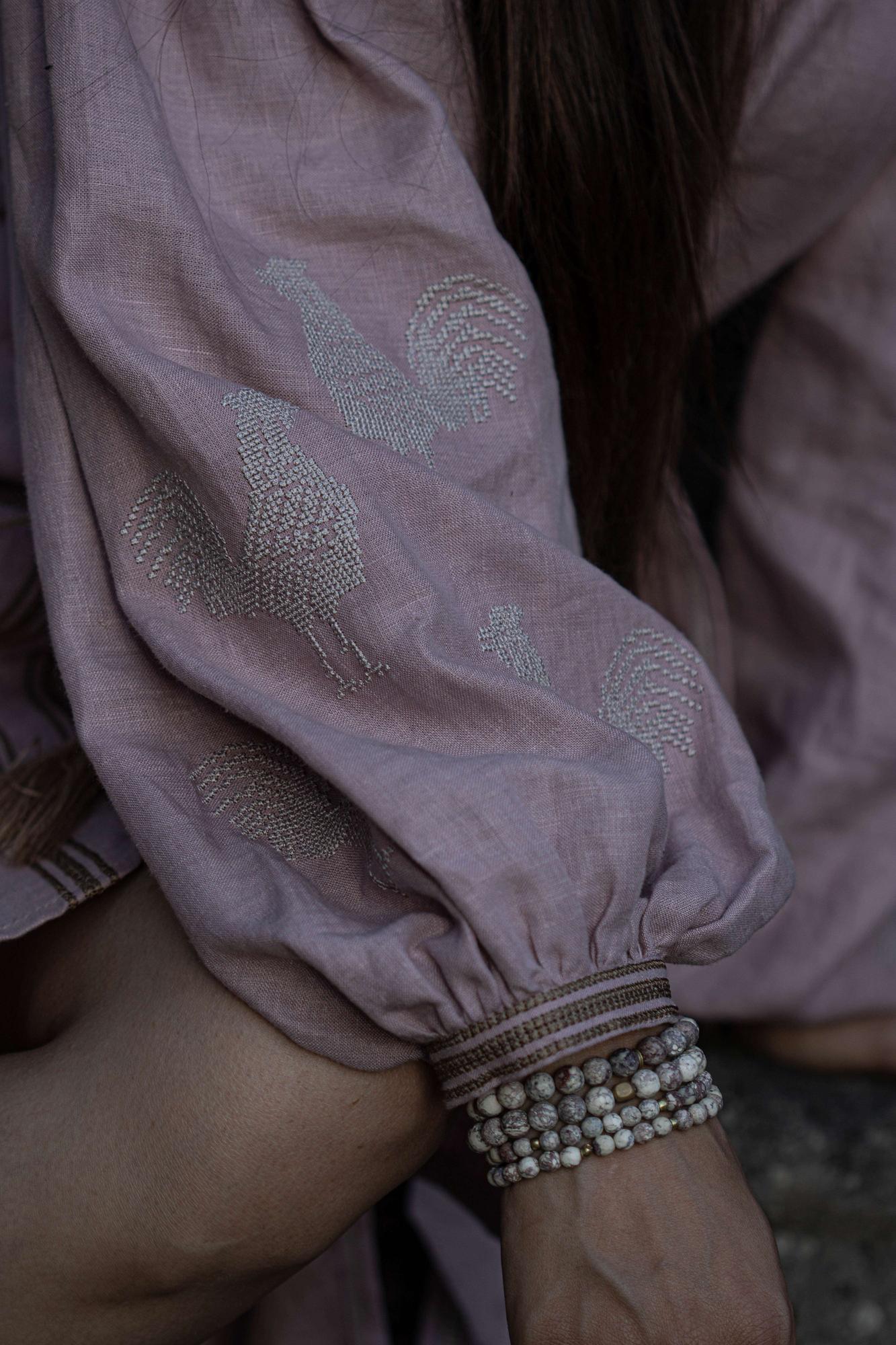 EMBROIDERED POWDER PINK LINEN  DRESS COCOTTE