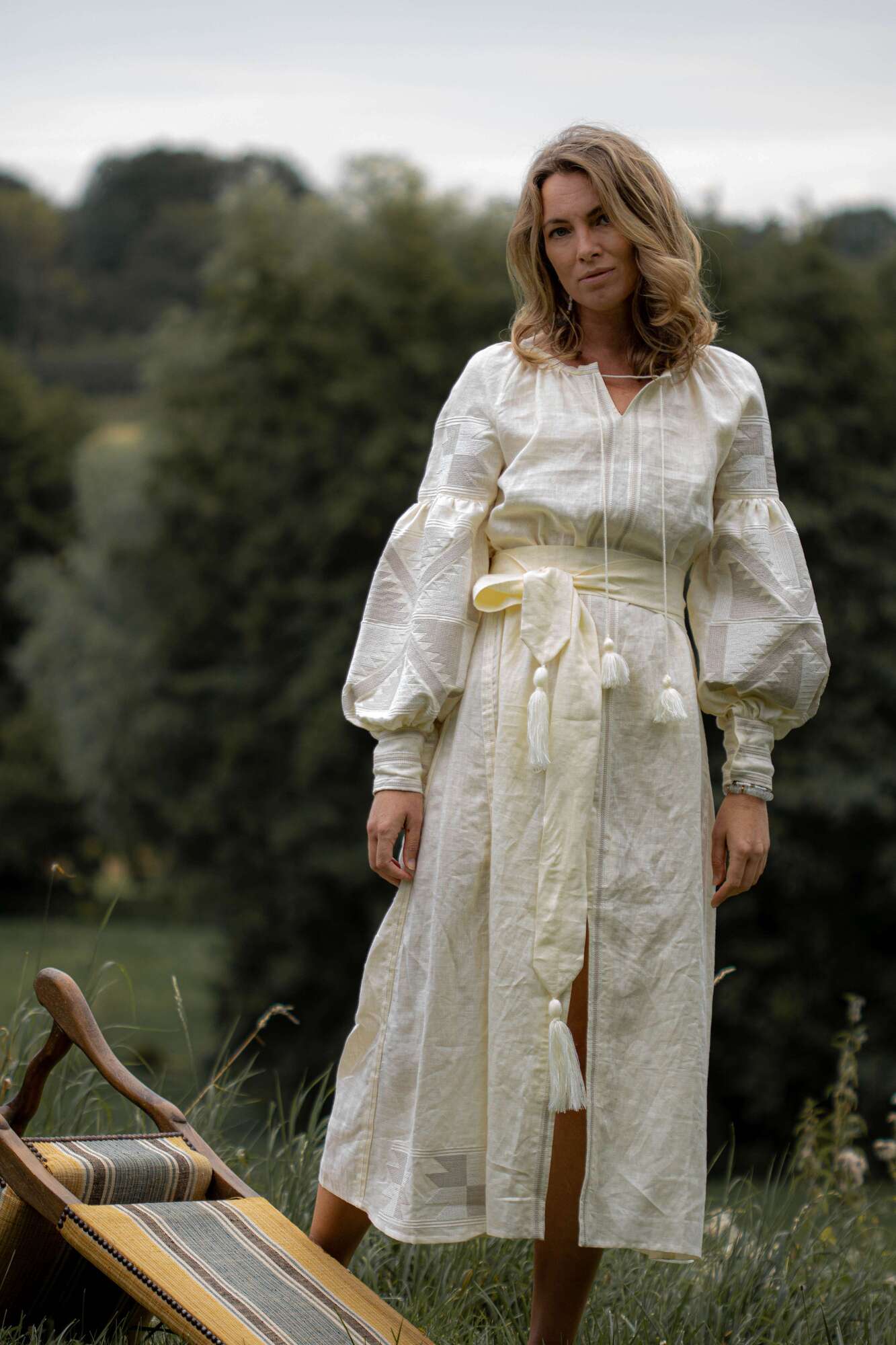 EMBROIDERED LINEN DRESS MAXI AIDA