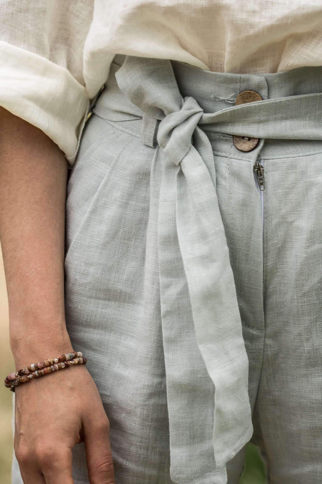 LINEN TROUSERS EUCALYPTUS HIGH WAIST
