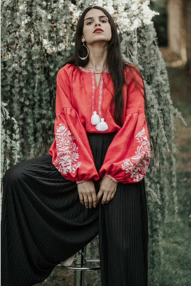 EMBROIDERED LINEN SHIRT BOHO STYLE ADELE