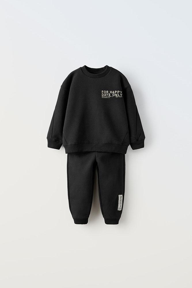 Плюшевий комплект із написом: світшот і штани Чорний