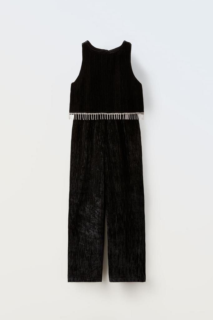 Велюровий комбінезон зі стразами Чорний