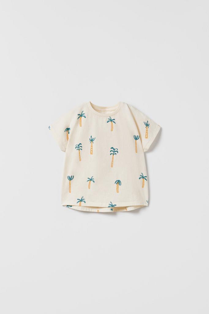 Футболка із принтом "пальми" Бежева