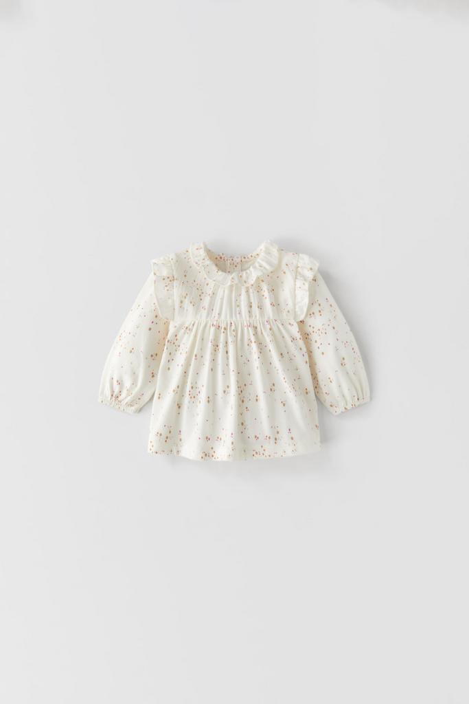 Комбінована блуза в цяточку Біла