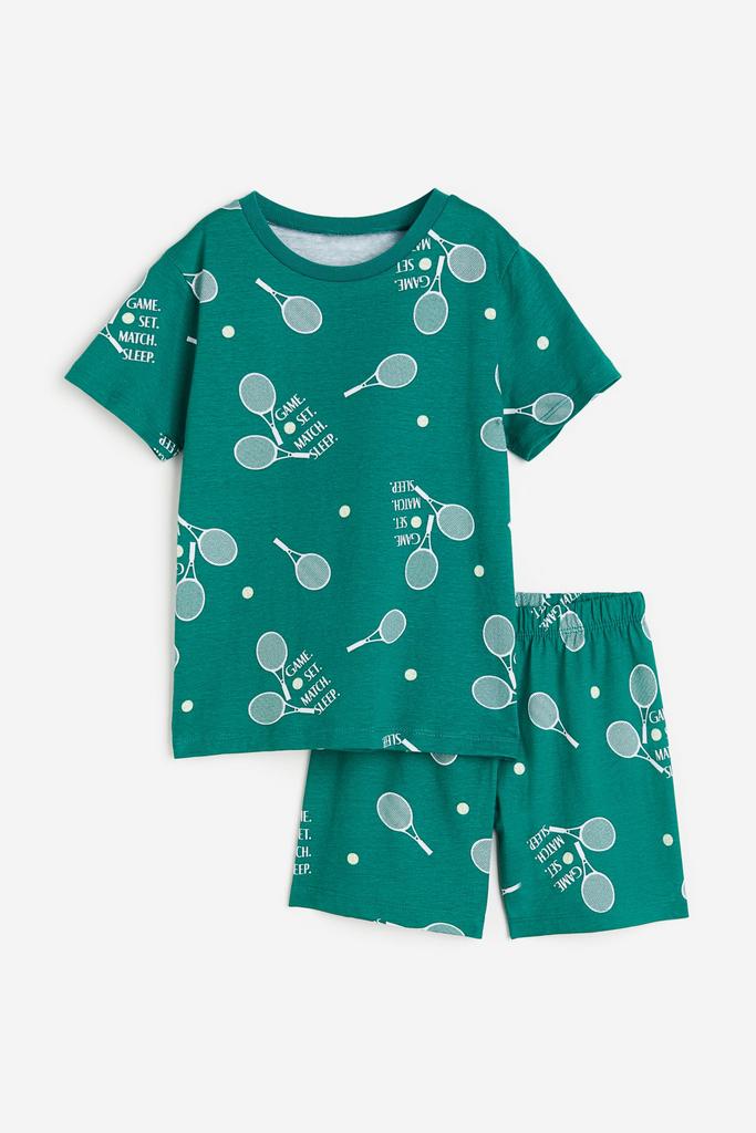 Бавовняна піжама з принтом "Тенісні ракетки" Зелена