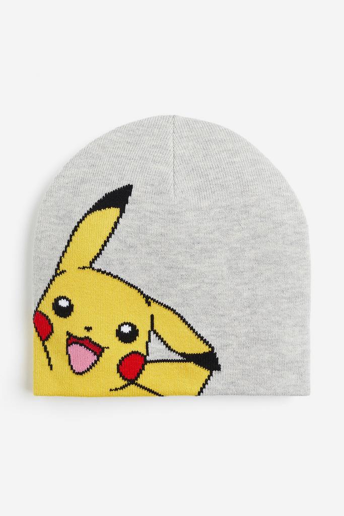 Жакардова в'язана шапка "Покемон" Сіра