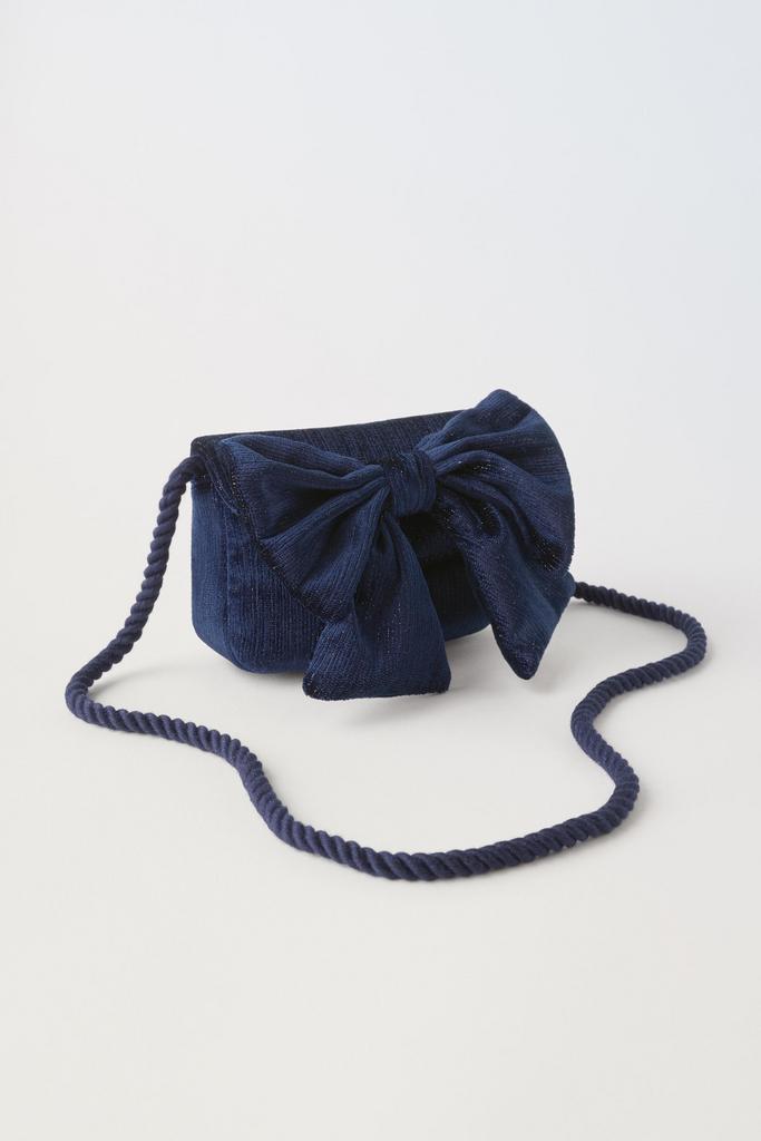 Оксамитова сумка через плече з бантом Темно-синя