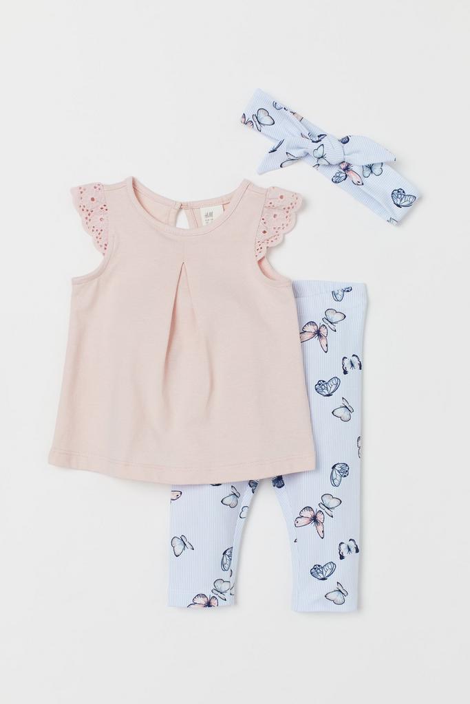 Бавовняний комплект з 3 предметів "Метелики" Світло-рожевий