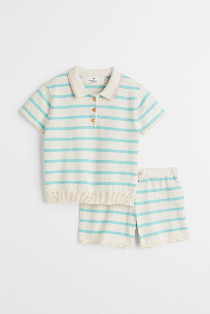 Бавовняний комплект з 2 предметів у смужку Екрю