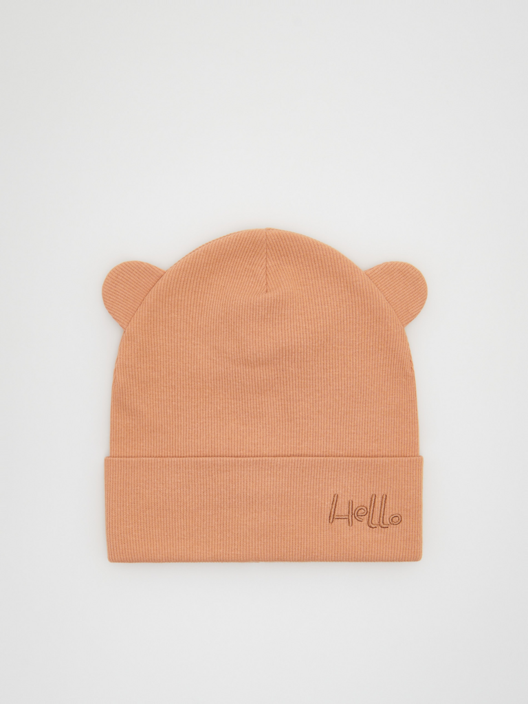 Шапка-біні в рубчик з вушками Пшенична