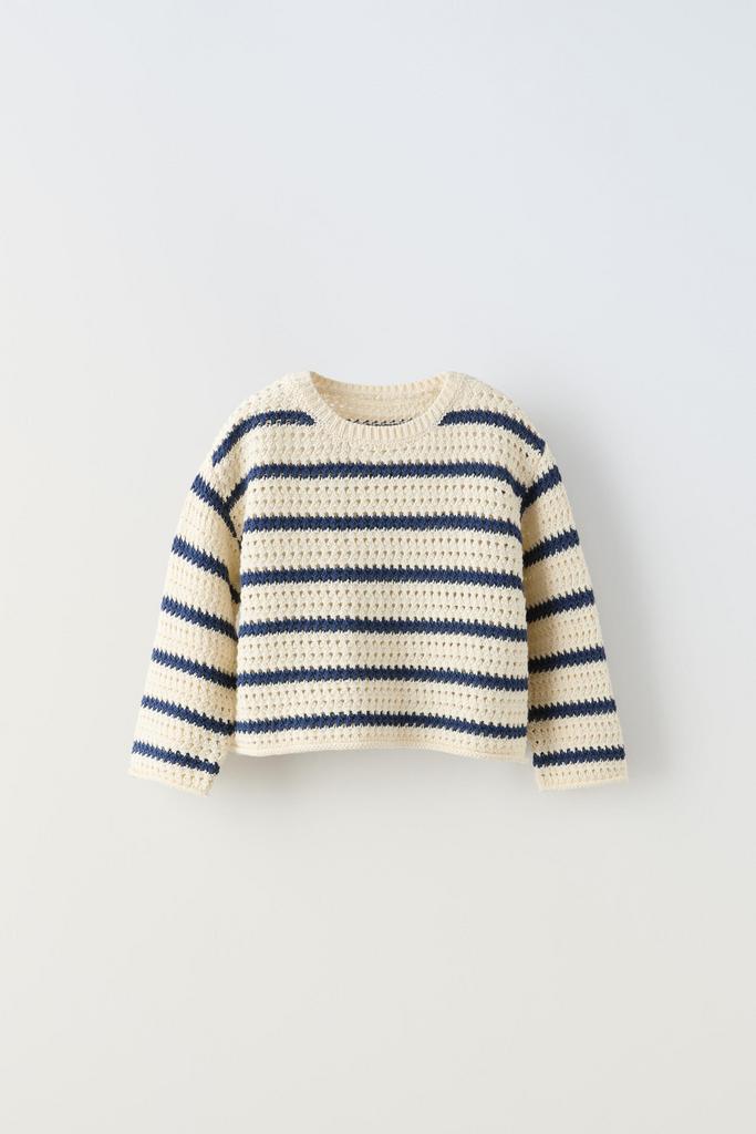 Комплект із трикотажного светра та штанів у смужку Молочний