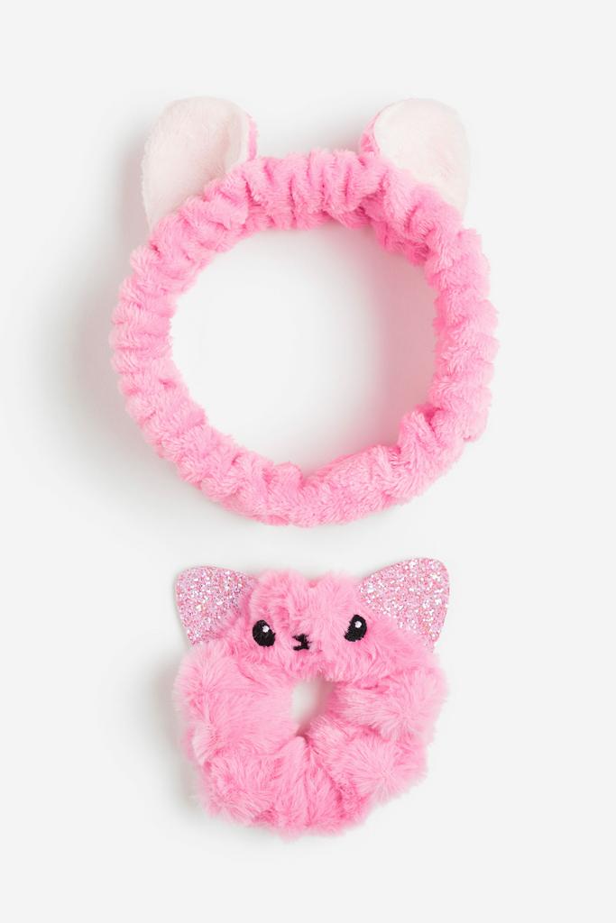 Пухнаста пов'язка та резинка для волосся Cat Рожева