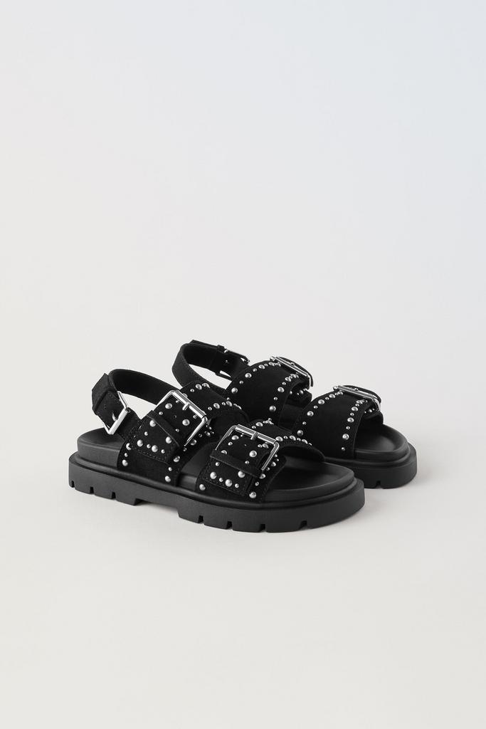 Шкіряні сандалії із заклепками Чорні