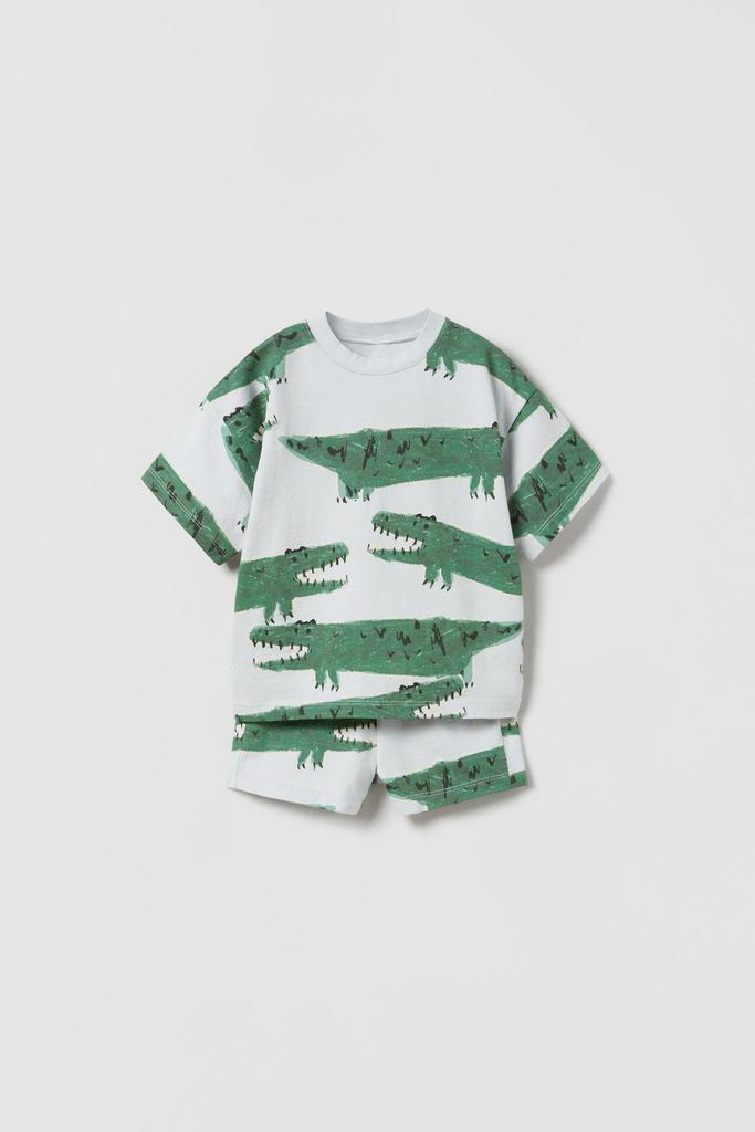 Комплект футболка та шорти з принтом "Крокодили" Блакитно-зелений