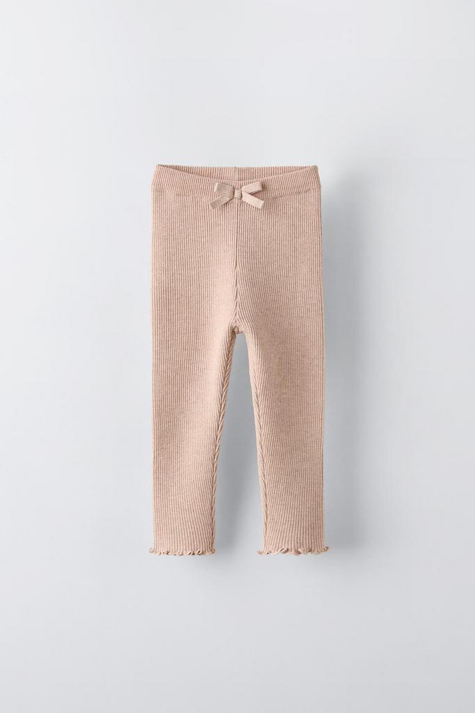 Легінси в рубчик з завʼязками Бежево-рожеві