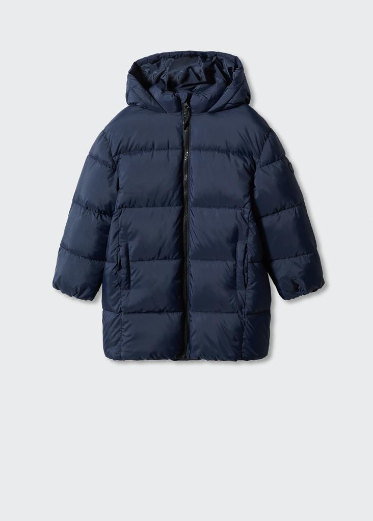 Стьобане довге пальто Темно-синє