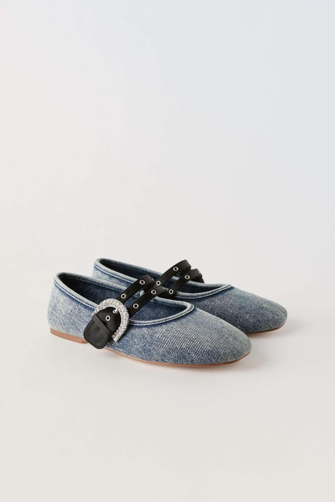 Балетки джинсові з ремінцями