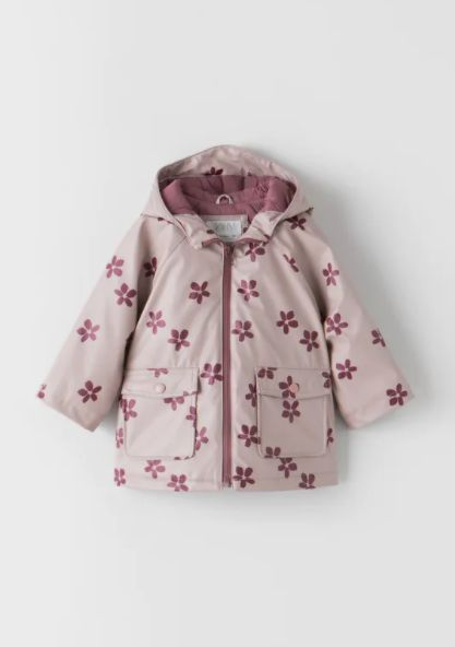 Куртка-дощовик з квітковим принтом Рожева