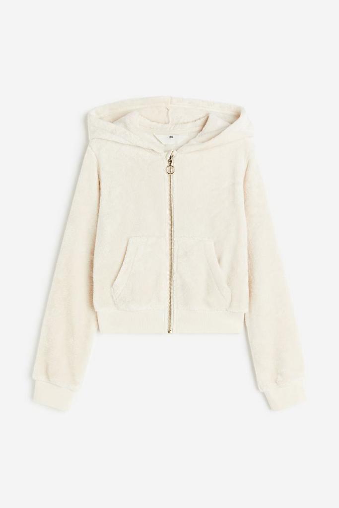 Плюшеве вкорочене худі на блискавці Молочне