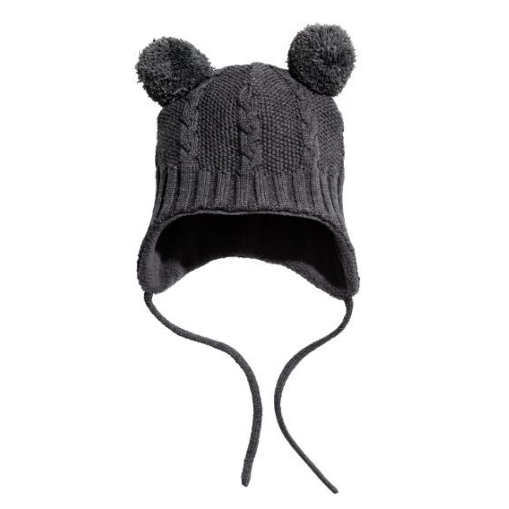 Шапка з флісовою підкладкою та помпонами Темно-Сіра