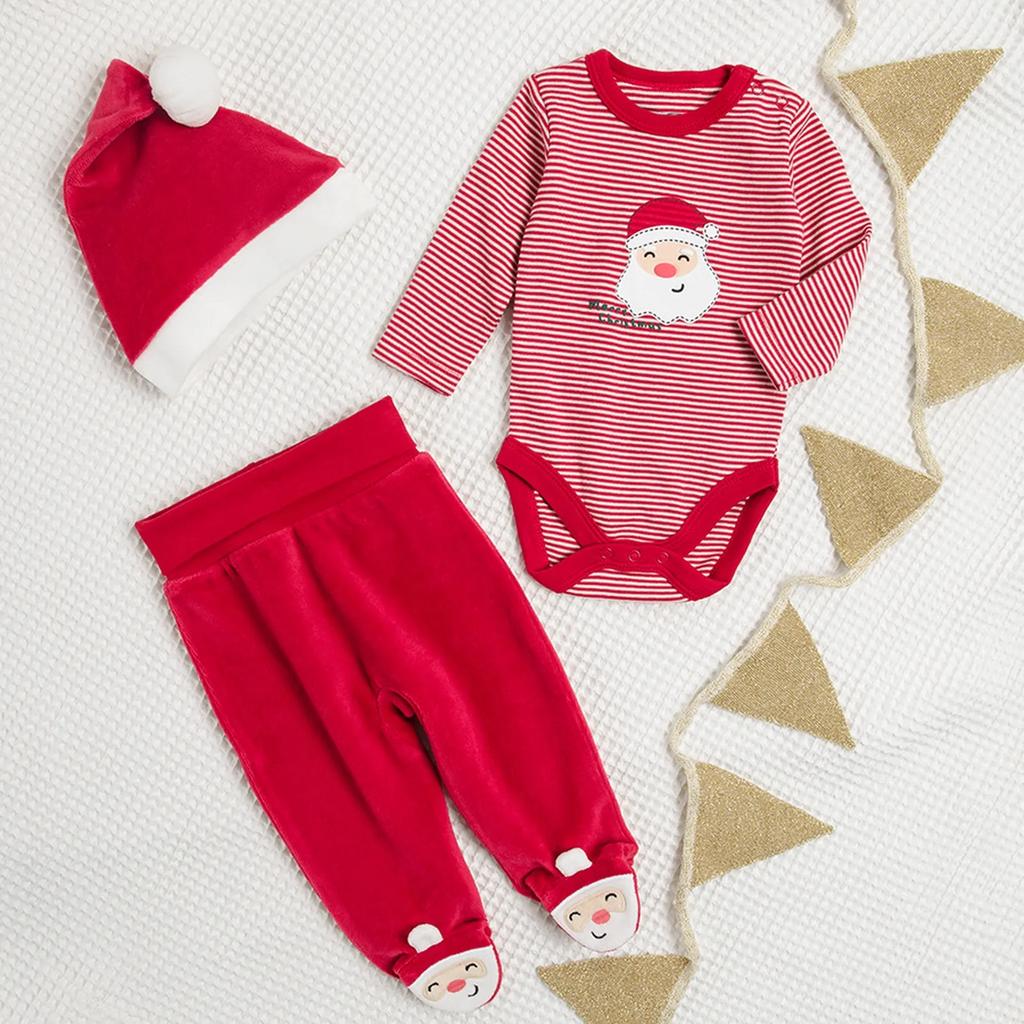 Комплект новорічний боді, повзунки та шапочка Червоний