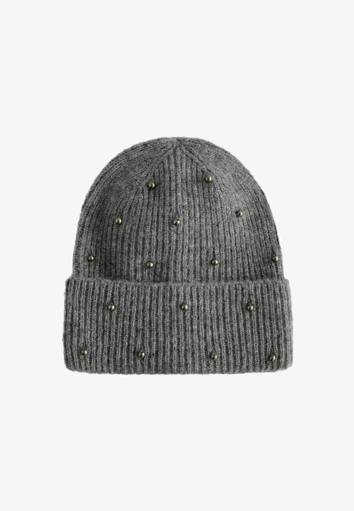 Трикотажна шапка Сіра з намистинками