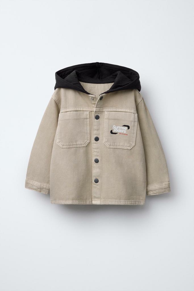 Джинсова сорочка з капюшоном Бежево-Коричнева